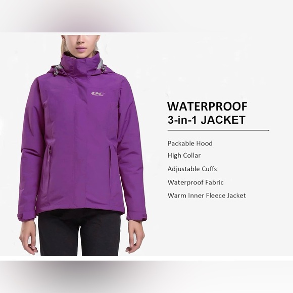 Diamond Candy Womens 3-in-1 Winter Jacket Waterproof Rain Coat with Hood Warm - Picture 5 of 12